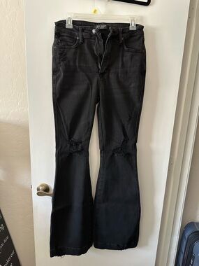 Judy Blue Black High-Rise Distressed Flare Jeans